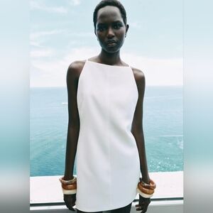 ZARA White dress and chandelier necklace